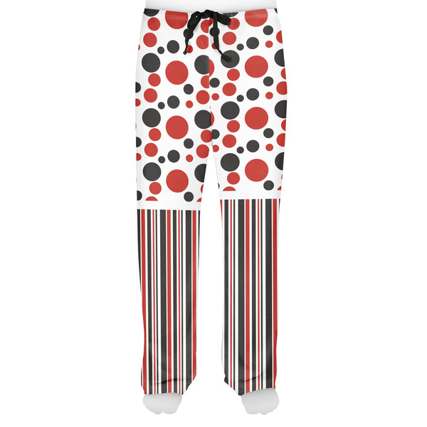 Red & Black Dots & Stripes Men's Pjs Front - on model