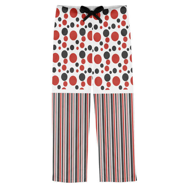Custom Red & Black Dots & Stripes Mens Pajama Pants - S
