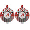 Red & Black Dots & Stripes Metal Ball Ornament - Front and Back