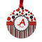 Red & Black Dots & Stripes Metal Ball Ornament - Front