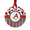 Red & Black Dots & Stripes Metal Ball Ornament - Double Sided w/ Name and Initial