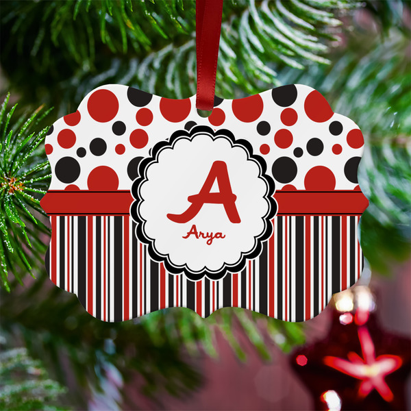 Red & Black Dots & Stripes Metal Benilux Ornament - Lifestyle