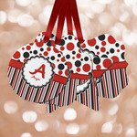 Red & Black Dots & Stripes Metal Ornaments - Double Sided w/ Name and Initial