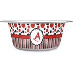 Red & Black Dots & Stripes Stainless Steel Dog Bowl - Medium (Personalized)