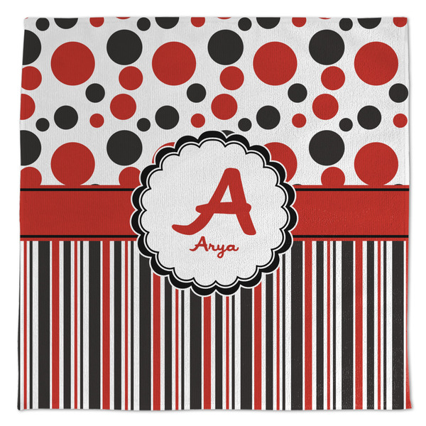 Custom Red & Black Dots & Stripes Microfiber Dish Towel (Personalized)