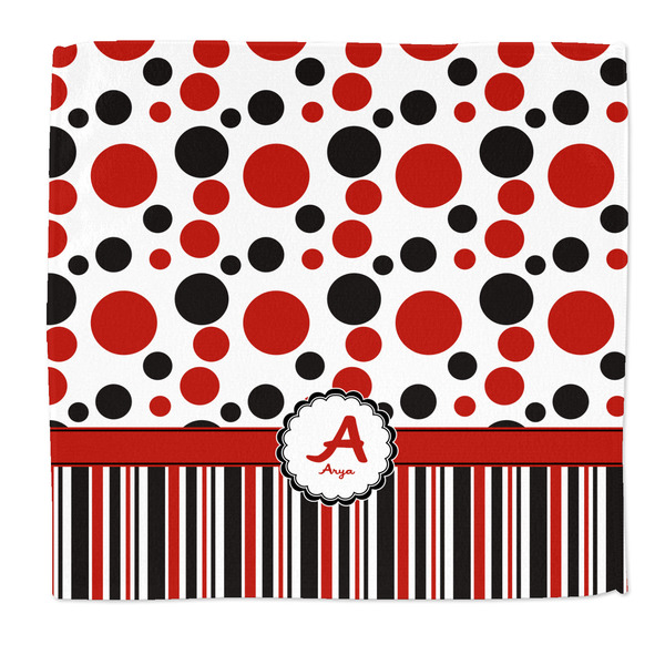 Custom Red & Black Dots & Stripes Microfiber Dish Rag (Personalized)