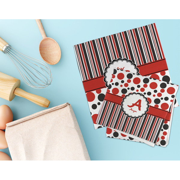 Red & Black Dots & Stripes Microfiber Dish Rag - LIFESTYLE