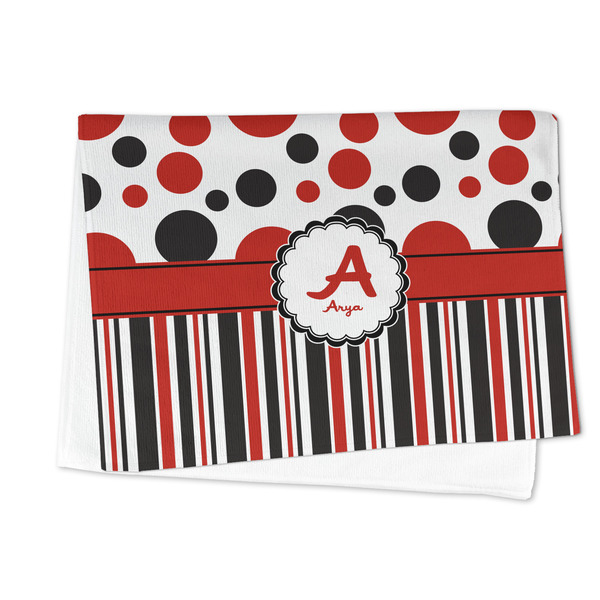Red & Black Dots & Stripes Microfiber Dish Towel - FOLDED HALF