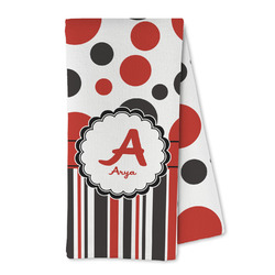 Red & Black Dots & Stripes Kitchen Towel - Microfiber (Personalized)