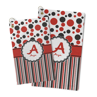 Red & Black Dots & Stripes Microfiber Golf Towel (Personalized)