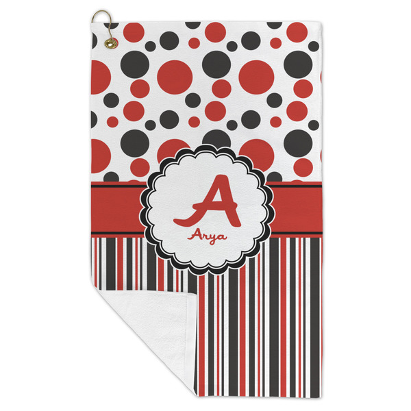Red & Black Dots & Stripes Microfiber Golf Towels - FOLD