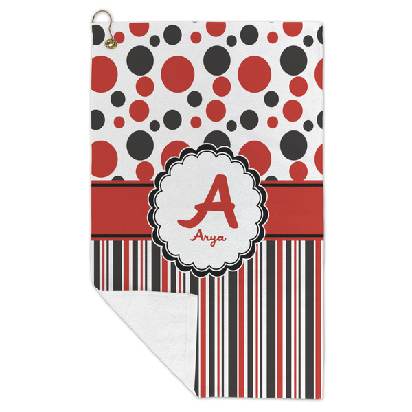 Red & Black Dots & Stripes Microfiber Golf Towels - FOLD