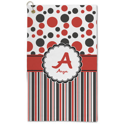 Red & Black Dots & Stripes Microfiber Golf Towel (Personalized)