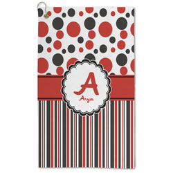 Red & Black Dots & Stripes Microfiber Golf Towel (Personalized)