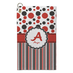 Red & Black Dots & Stripes Microfiber Golf Towel - Small (Personalized)