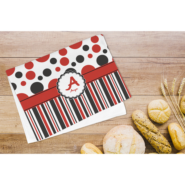 Red & Black Dots & Stripes Microfiber Kitchen Towel - LIFESTYLE