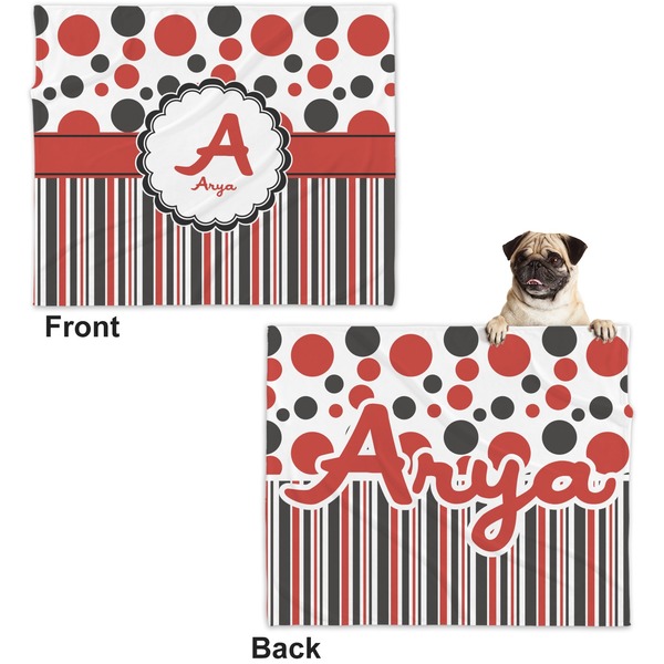 Red & Black Dots & Stripes Microfleece Dog Blanket - Large- Front & Back