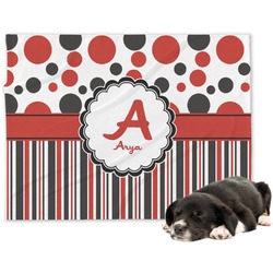 Red & Black Dots & Stripes Dog Blanket (Personalized)