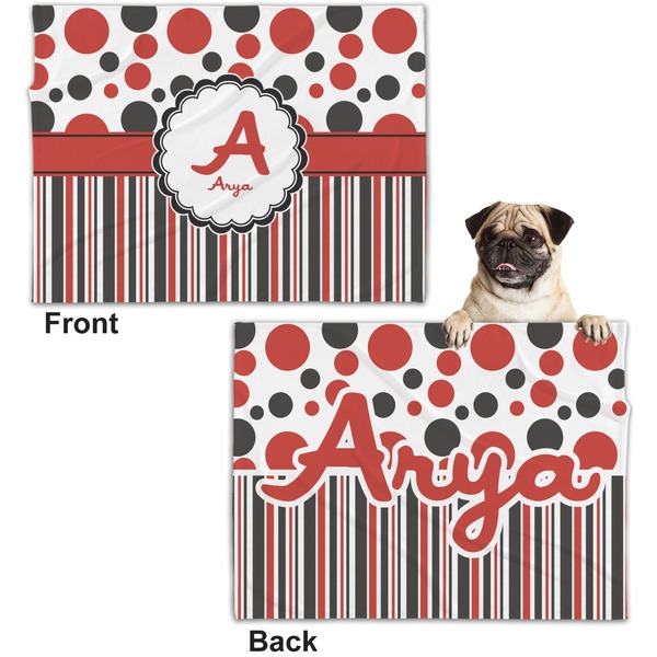 Red & Black Dots & Stripes Microfleece Dog Blanket - Regular - Front & Back