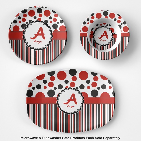 Red & Black Dots & Stripes Microwave & Dishwasher Safe CP Plastic Dishware - Group