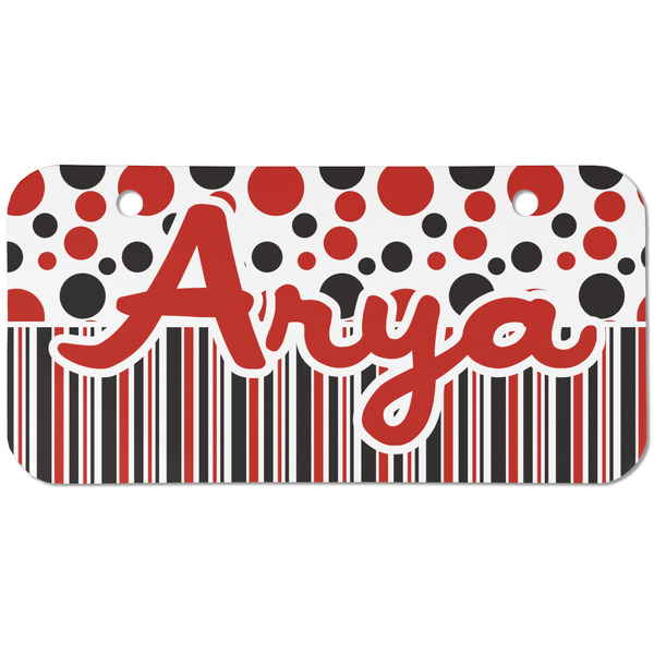 Custom Red & Black Dots & Stripes Mini/Bicycle License Plate (2 Holes) (Personalized)