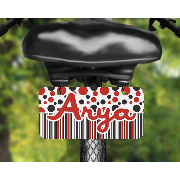 Red & Black Dots & Stripes Mini License Plate on Bicycle - LIFESTYLE Two holes