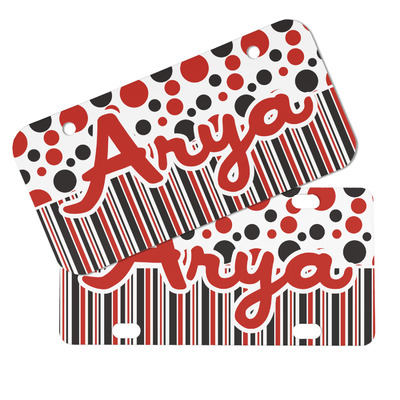 Red & Black Dots & Stripes Mini/Bicycle License Plates (Personalized)