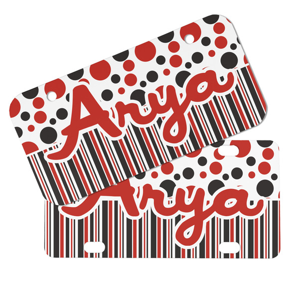 Red & Black Dots & Stripes Mini License Plates - MAIN (4 and 2 Holes)