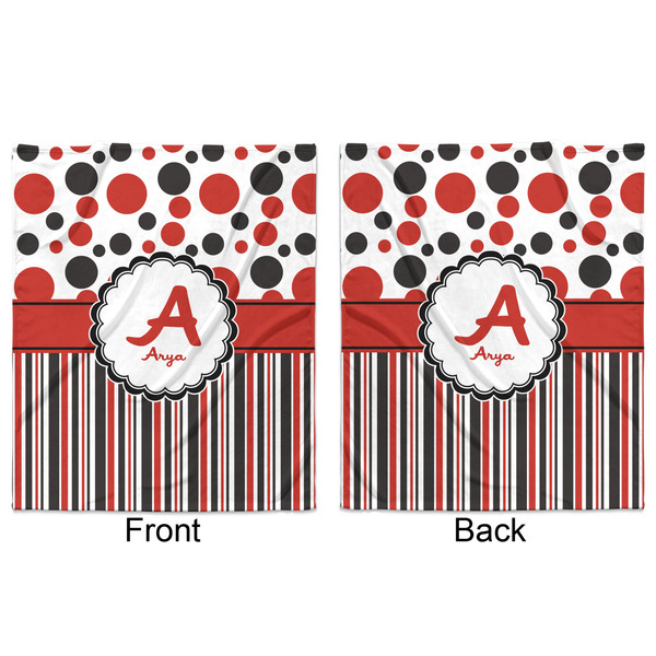 Red & Black Dots & Stripes Minky Blanket - 50"x60" - Double Sided - Front & Back