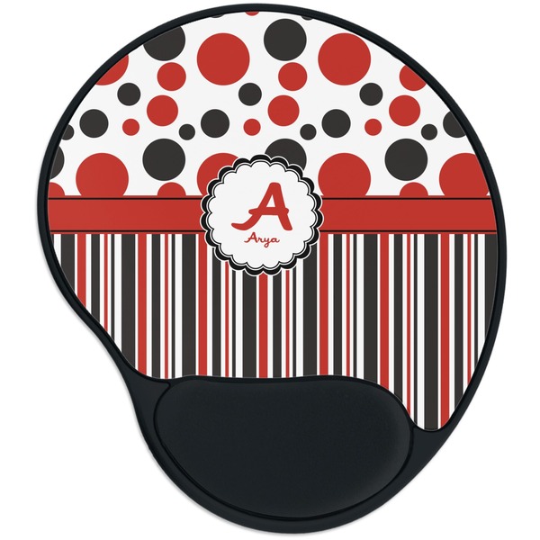 Custom Red & Black Dots & Stripes Mouse Pad with Wrist Support