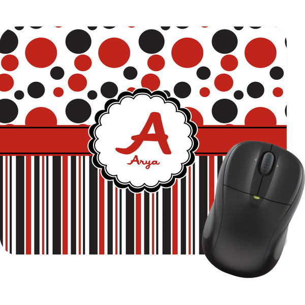 Custom Red & Black Dots & Stripes Rectangular Mouse Pad (Personalized)