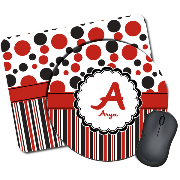 Custom Red & Black Dots & Stripes Mouse Pad (Personalized)
