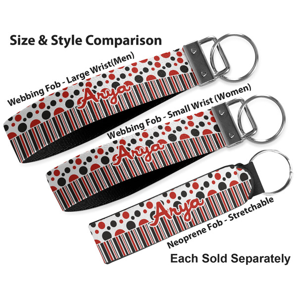 Red & Black Dots & Stripes Multiple Key Ring comparison sizes