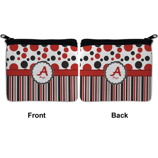 Red & Black Dots & Stripes Neoprene Coin Purse - Front & Back (APPROVAL)