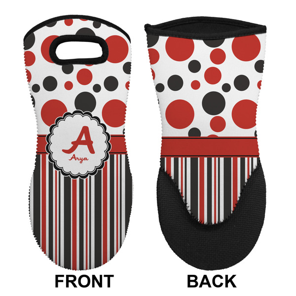 Red & Black Dots & Stripes Neoprene Oven Mitt (Front & Back)