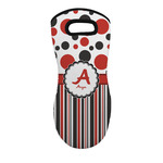 Red & Black Dots & Stripes Neoprene Oven Mitt - Single w/ Name and Initial
