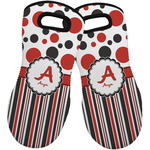 Red & Black Dots & Stripes Neoprene Oven Mitts - Set of 2 w/ Name and Initial