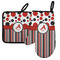 Red & Black Dots & Stripes Left Oven Mitt & Pot Holder Set w/ Name and Initial