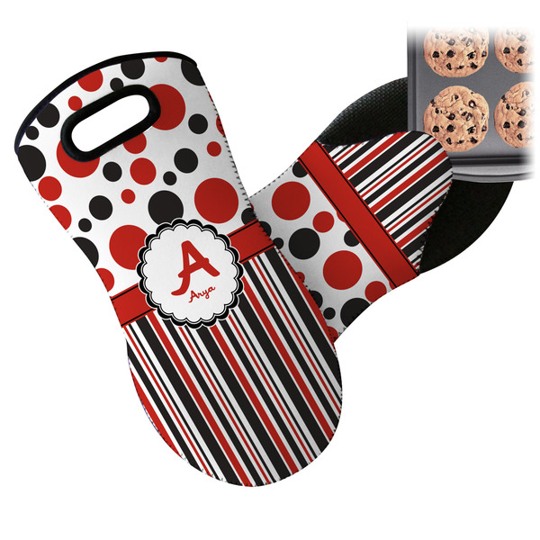 Red & Black Dots & Stripes Neoprene Oven Mitt