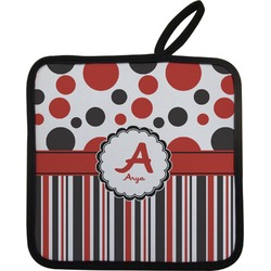 Red & Black Dots & Stripes Pot Holder w/ Name and Initial