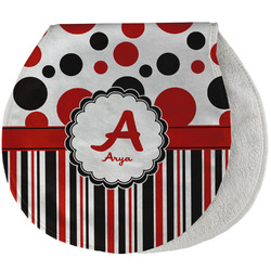 Red & Black Dots & Stripes Burp Pad - Velour w/ Name and Initial