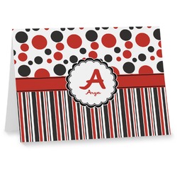 Red & Black Dots & Stripes Note cards (Personalized)