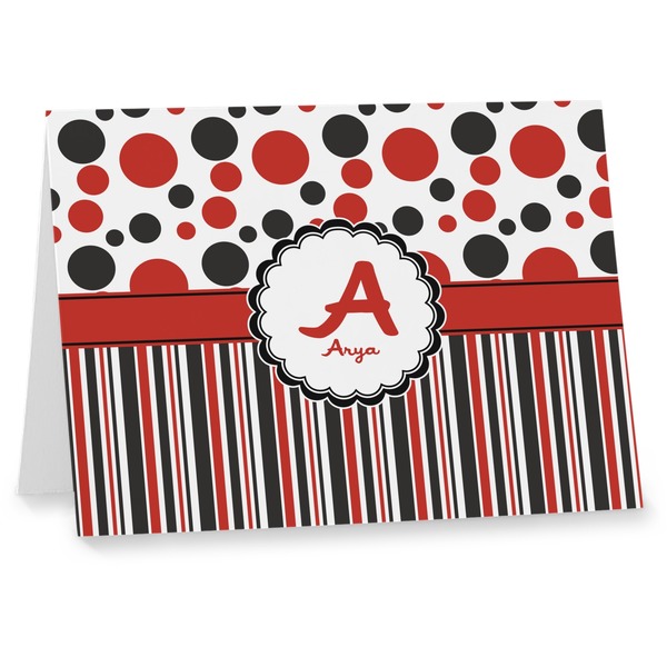 Custom Red & Black Dots & Stripes Note cards (Personalized)