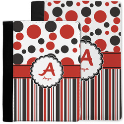 Red & Black Dots & Stripes Notebook Padfolio w/ Name and Initial
