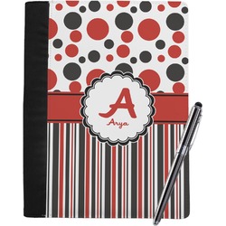 Red & Black Dots & Stripes Notebook Padfolio - Large w/ Name and Initial