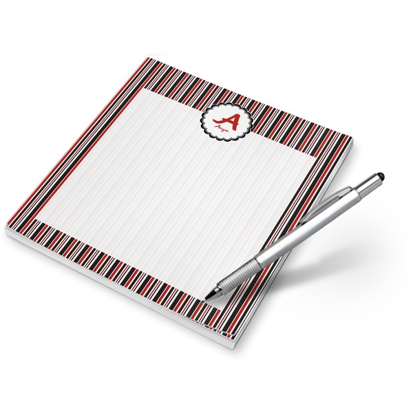 Custom Red & Black Dots & Stripes Notepad (Personalized)