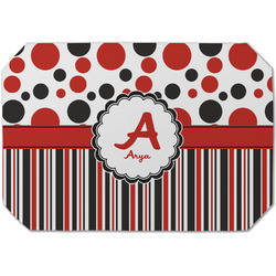 Red & Black Dots & Stripes Dining Table Mat - Octagon (Single-Sided) w/ Name and Initial
