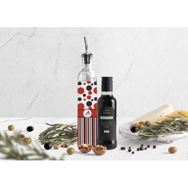 Red & Black Dots & Stripes Oil Dispenser Bottle - Lifestyle Photo