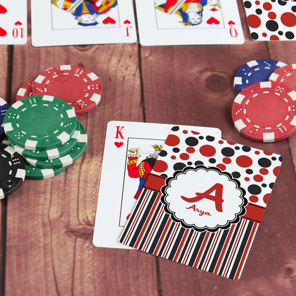 Red & Black Dots & Stripes On Table with Poker Chips