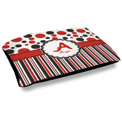 Red & Black Dots & Stripes Dog Bed w/ Name and Initial